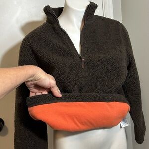 EUC Lands End 100 percent cotton lined fleece brown pullover shirt women small S